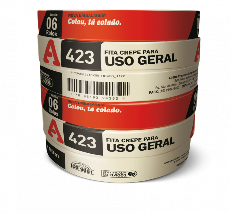 Fita Crepe para Uso Geral 423 Adere – 18mm / 24mm / 48mm x 50m