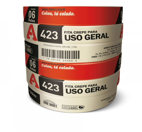 Fita Crepe para Uso Geral 423 Adere – 18mm / 24mm / 48mm x 50m