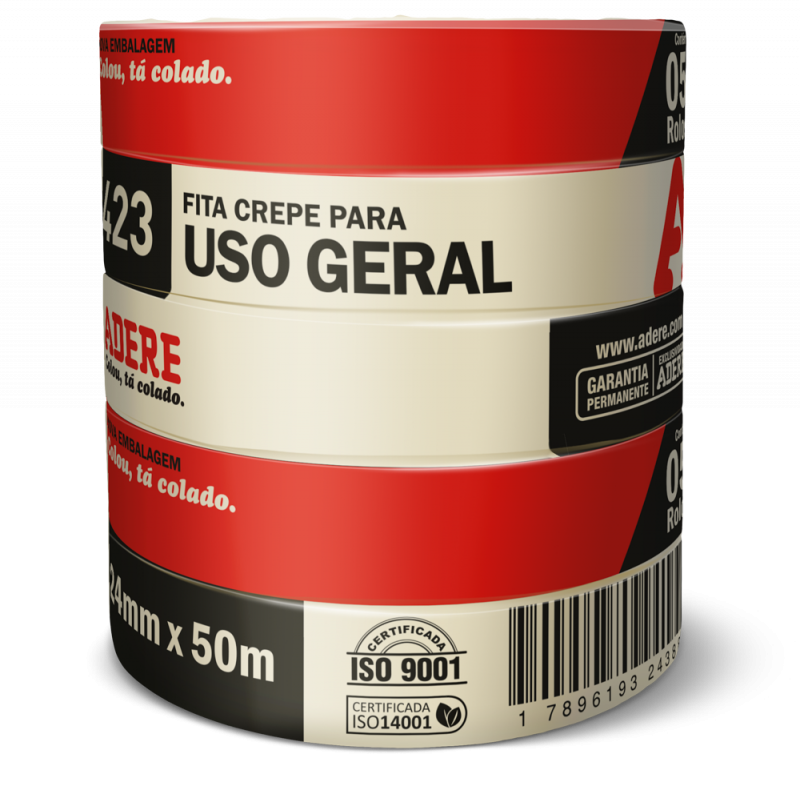 Fita Crepe para Uso Geral 423 Adere – 18mm / 24mm / 48mm x 50m