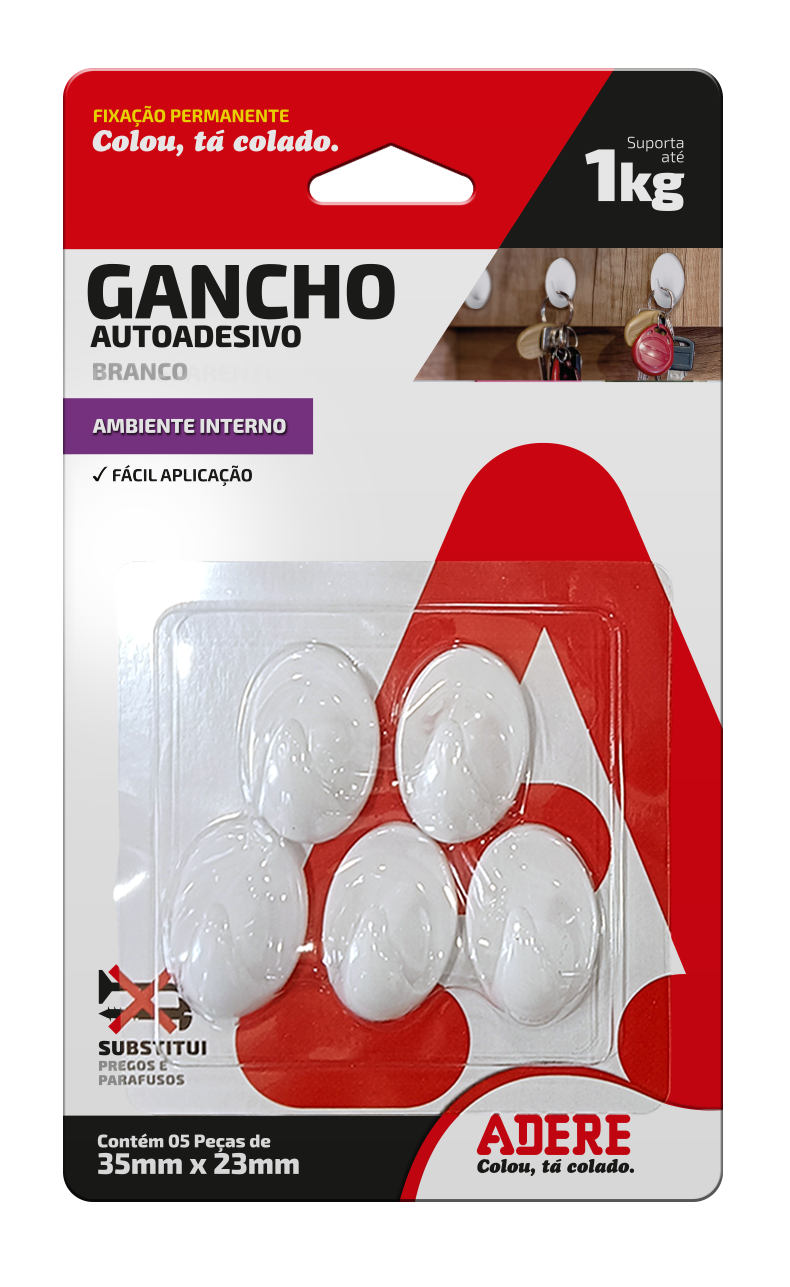 Gancho Autoadesivo Branco Adere Pequeno 1kg