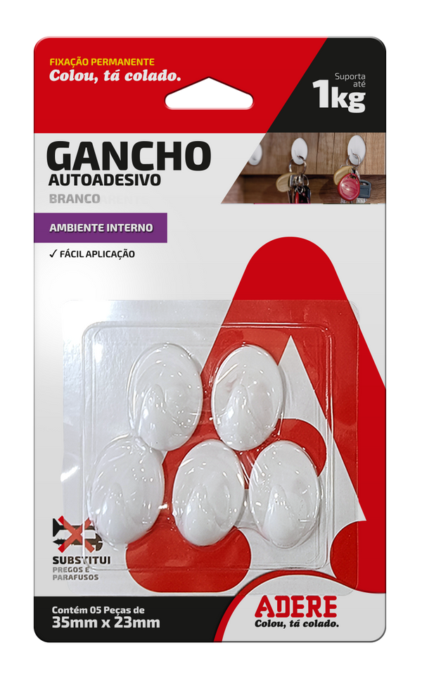 Gancho Autoadesivo Branco Adere Pequeno 1kg