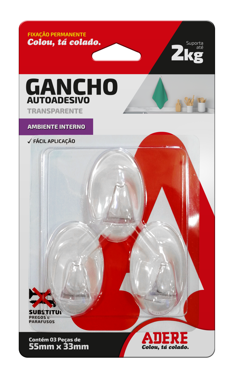Gancho Autoadesivo Transparente Adere Médio 2kg