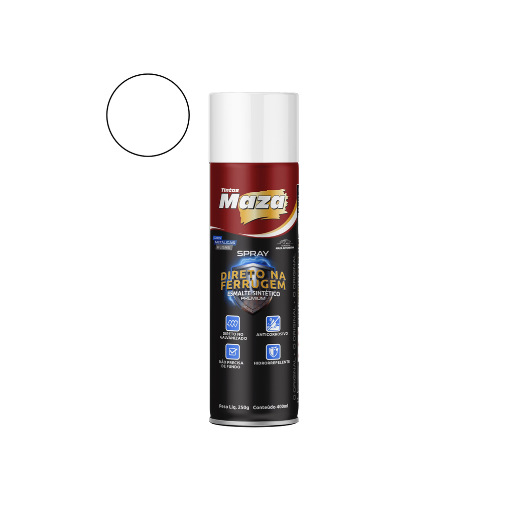 Tinta Spray Direto na Ferrugem Branco Maza 400ml
